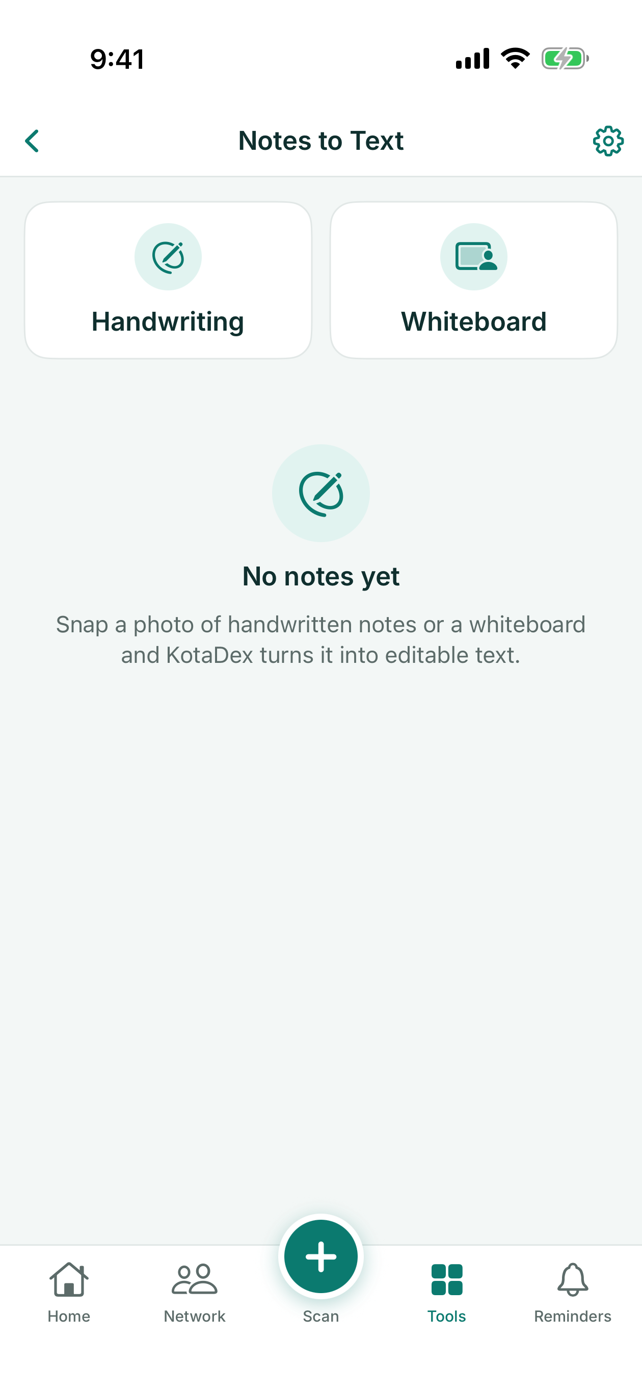 Notes to Text ready to capture handwriting or a whiteboard